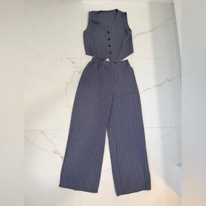 SHEIN Gray Pinstripe Vest and Pants Set